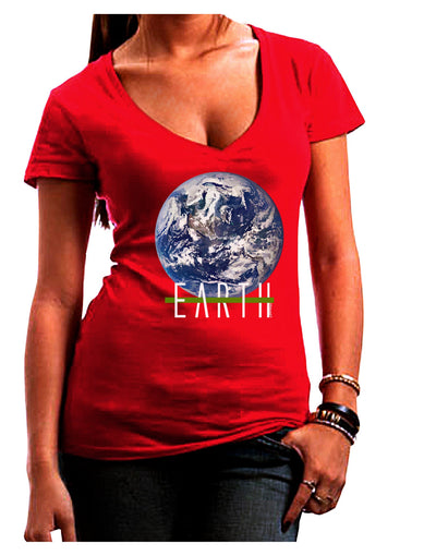 Planet Earth Text Womens V-Neck Dark T-Shirt-Womens V-Neck T-Shirts-TooLoud-Red-Juniors Fitted Small-Davson Sales