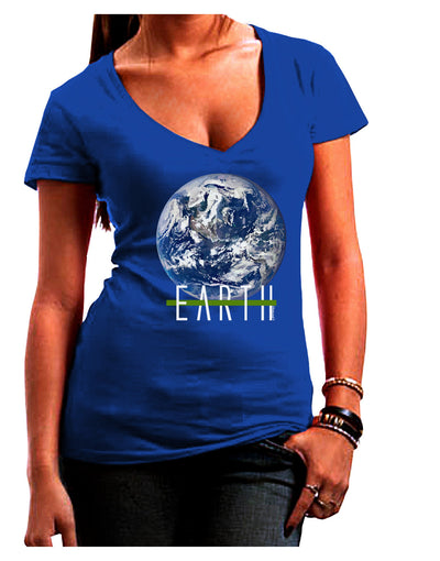 Planet Earth Text Womens V-Neck Dark T-Shirt-Womens V-Neck T-Shirts-TooLoud-Royal-Blue-Juniors Fitted Small-Davson Sales