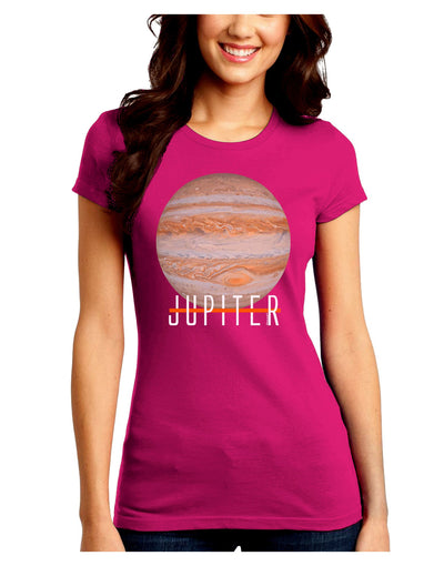 Planet Jupiter Earth Text Juniors Petite Crew Dark T-Shirt-T-Shirts Juniors Tops-TooLoud-Hot-Pink-Juniors Fitted Small-Davson Sales