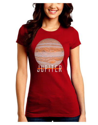 Planet Jupiter Earth Text Juniors Petite Crew Dark T-Shirt-T-Shirts Juniors Tops-TooLoud-Red-Juniors Fitted Small-Davson Sales