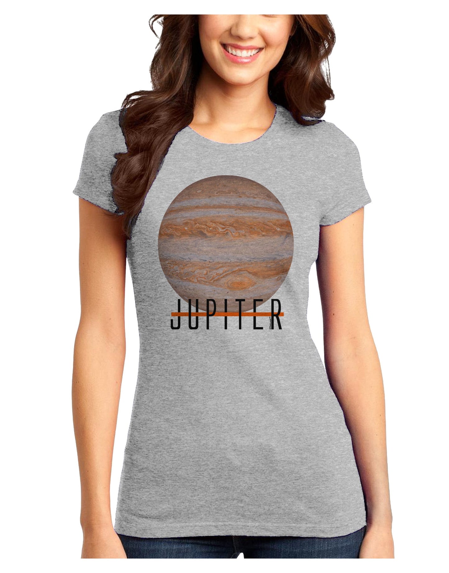 Planet Jupiter Earth Text Juniors Petite T-Shirt-T-Shirts Juniors Tops-TooLoud-Ash-Gray-Juniors Fitted X-Small-Davson Sales