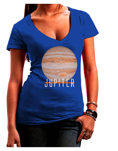 Planet Jupiter Earth Text Womens V-Neck Dark T-Shirt-Womens V-Neck T-Shirts-TooLoud-Royal-Blue-Juniors Fitted Small-Davson Sales