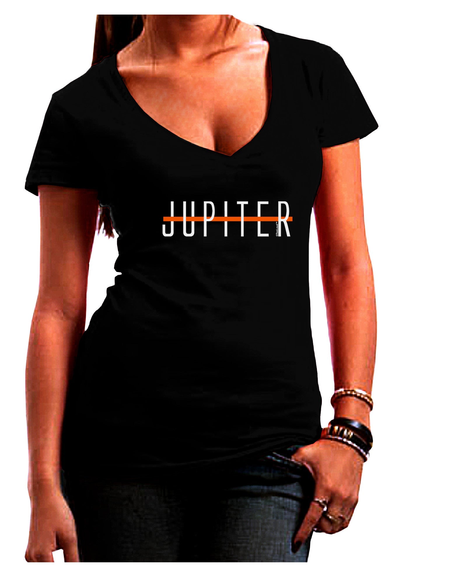 Planet Jupiter Text Only Womens V-Neck Dark T-Shirt-Womens V-Neck T-Shirts-TooLoud-Black-Juniors Fitted Small-Davson Sales