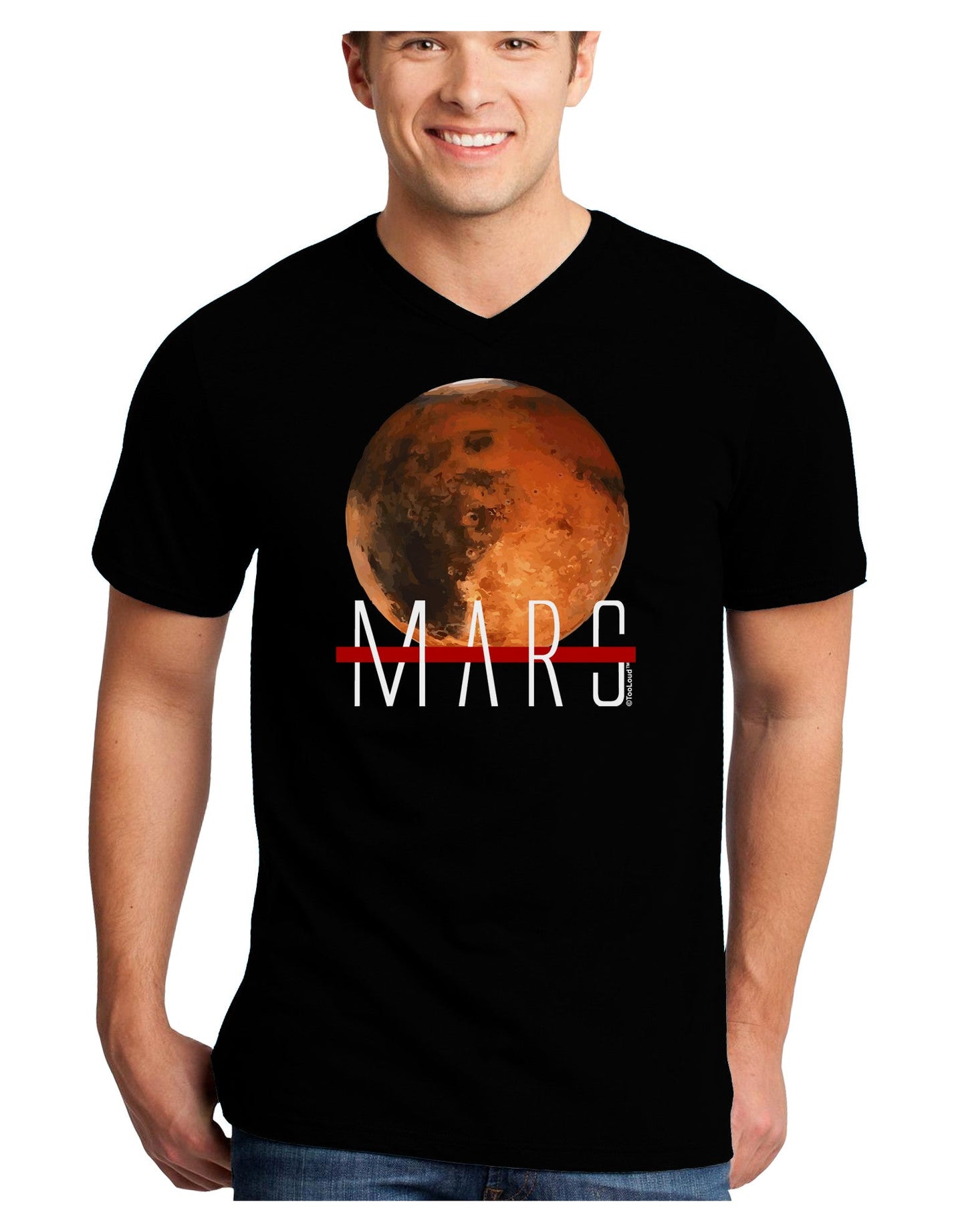 Planet Mars Text Adult Dark V-Neck T-Shirt-TooLoud-Black-Small-Davson Sales