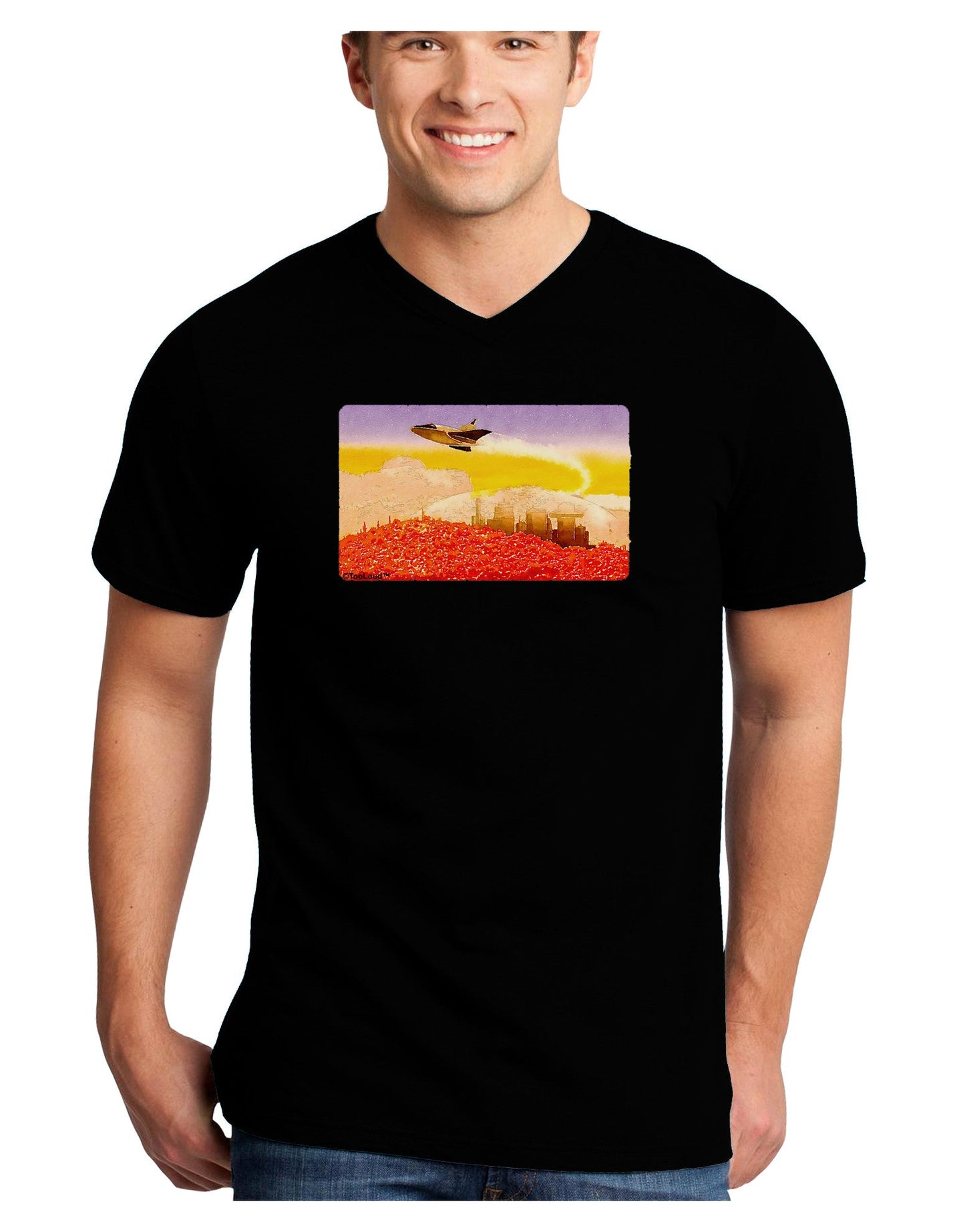 Planet Mars Watercolor Adult Dark V-Neck T-Shirt-TooLoud-Black-Small-Davson Sales
