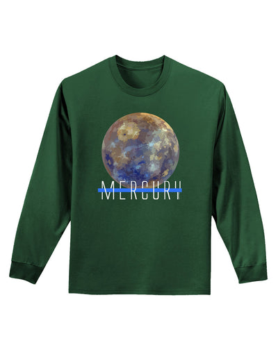 Planet Mercury Text Adult Long Sleeve Dark T-Shirt-TooLoud-Dark-Green-Small-Davson Sales