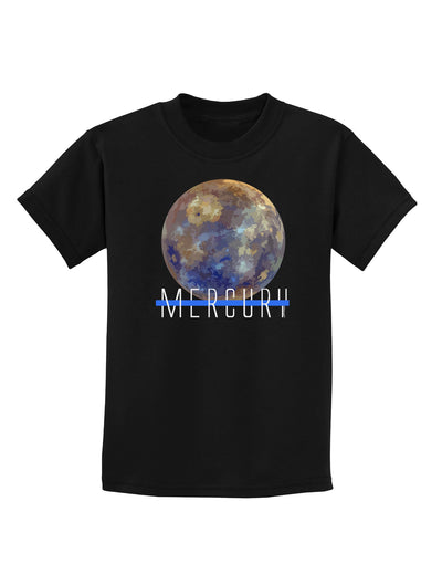 Planet Mercury Text Childrens Dark T-Shirt-Childrens T-Shirt-TooLoud-Black-X-Small-Davson Sales