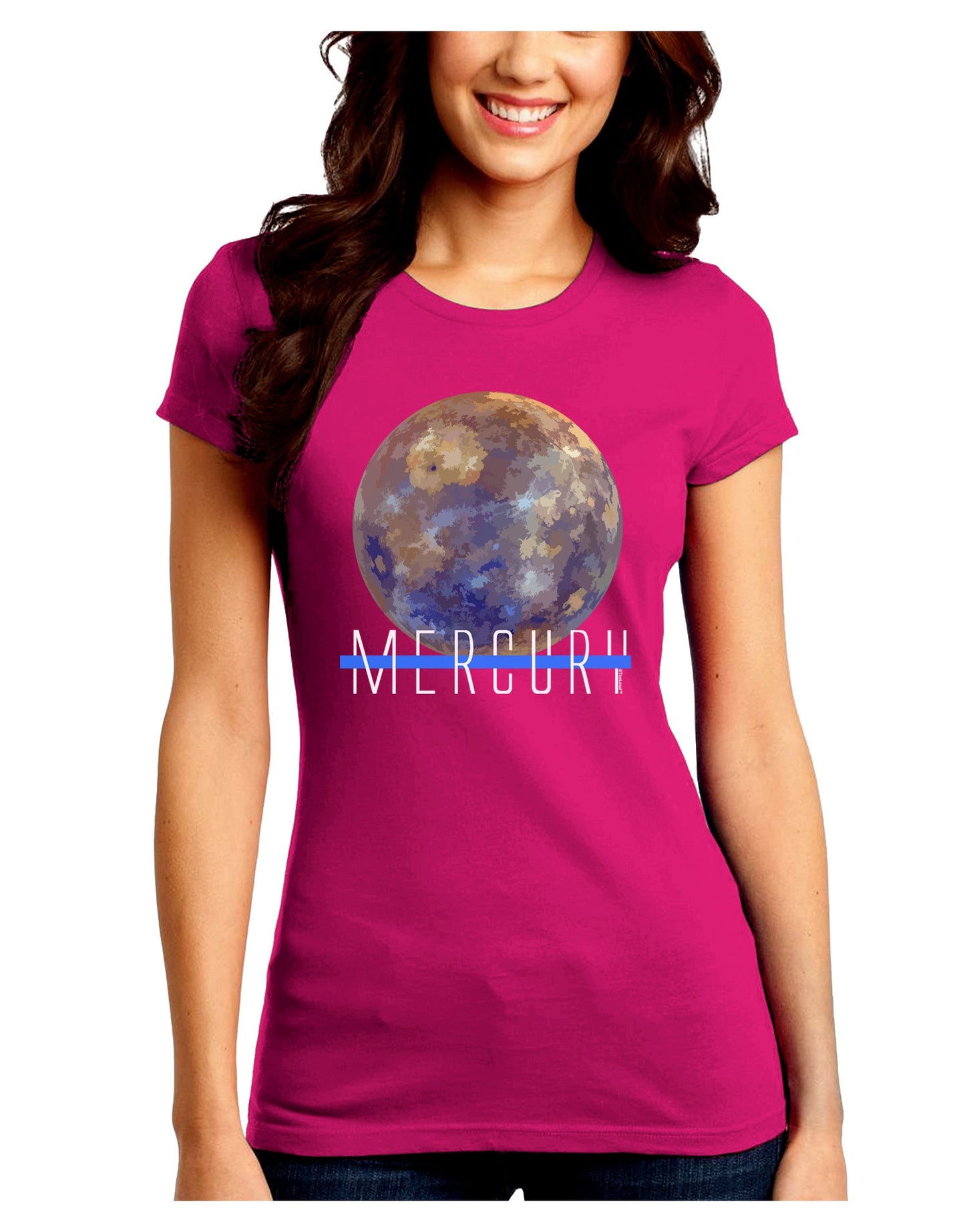 Planet Mercury Text Juniors Petite Crew Dark T-Shirt-T-Shirts Juniors Tops-TooLoud-Hot-Pink-Juniors Fitted Small-Davson Sales