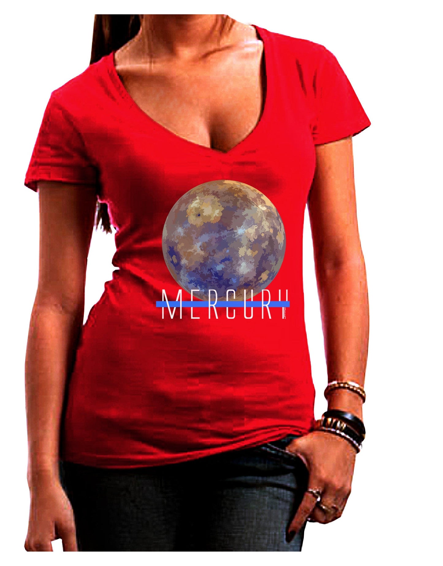 Planet Mercury Text Womens V-Neck Dark T-Shirt-Womens V-Neck T-Shirts-TooLoud-Red-Juniors Fitted Small-Davson Sales