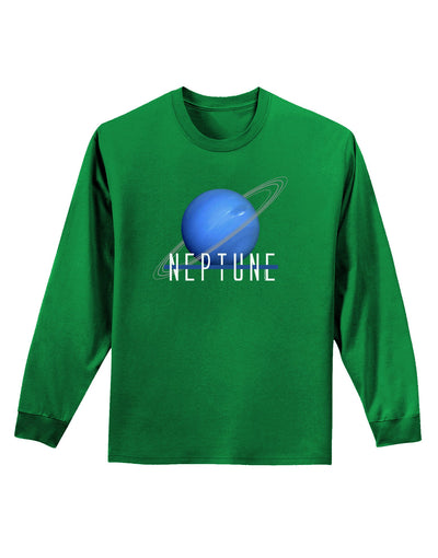 Planet Neptune Text Dark Adult Long Sleeve Dark T-Shirt-TooLoud-Kelly-Green-Small-Davson Sales