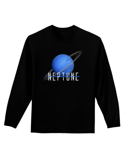 Planet Neptune Text Dark Adult Long Sleeve Dark T-Shirt-TooLoud-Black-Small-Davson Sales