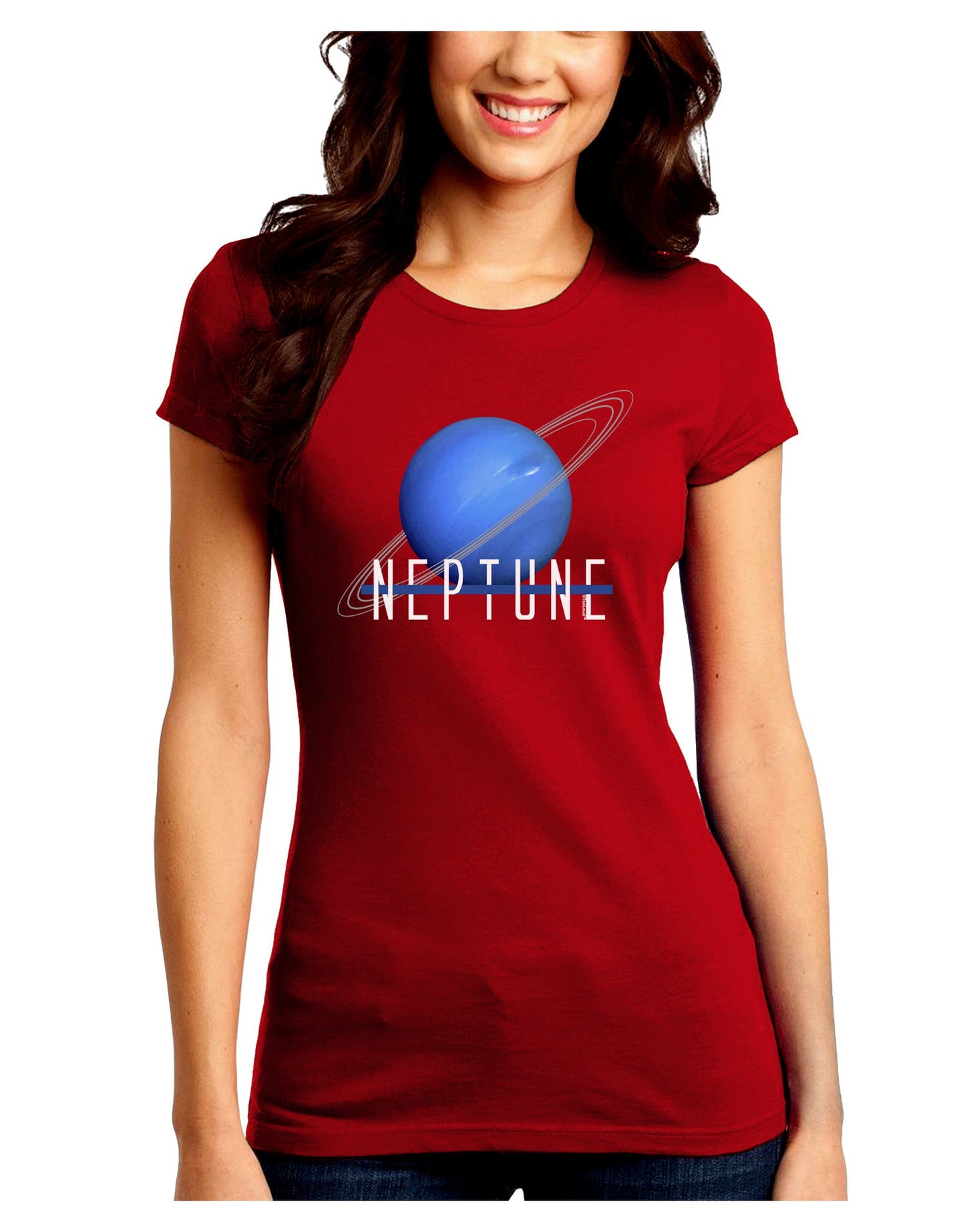 Planet Neptune Text Dark Juniors Petite Crew Dark T-Shirt-T-Shirts Juniors Tops-TooLoud-Red-Juniors Fitted Small-Davson Sales