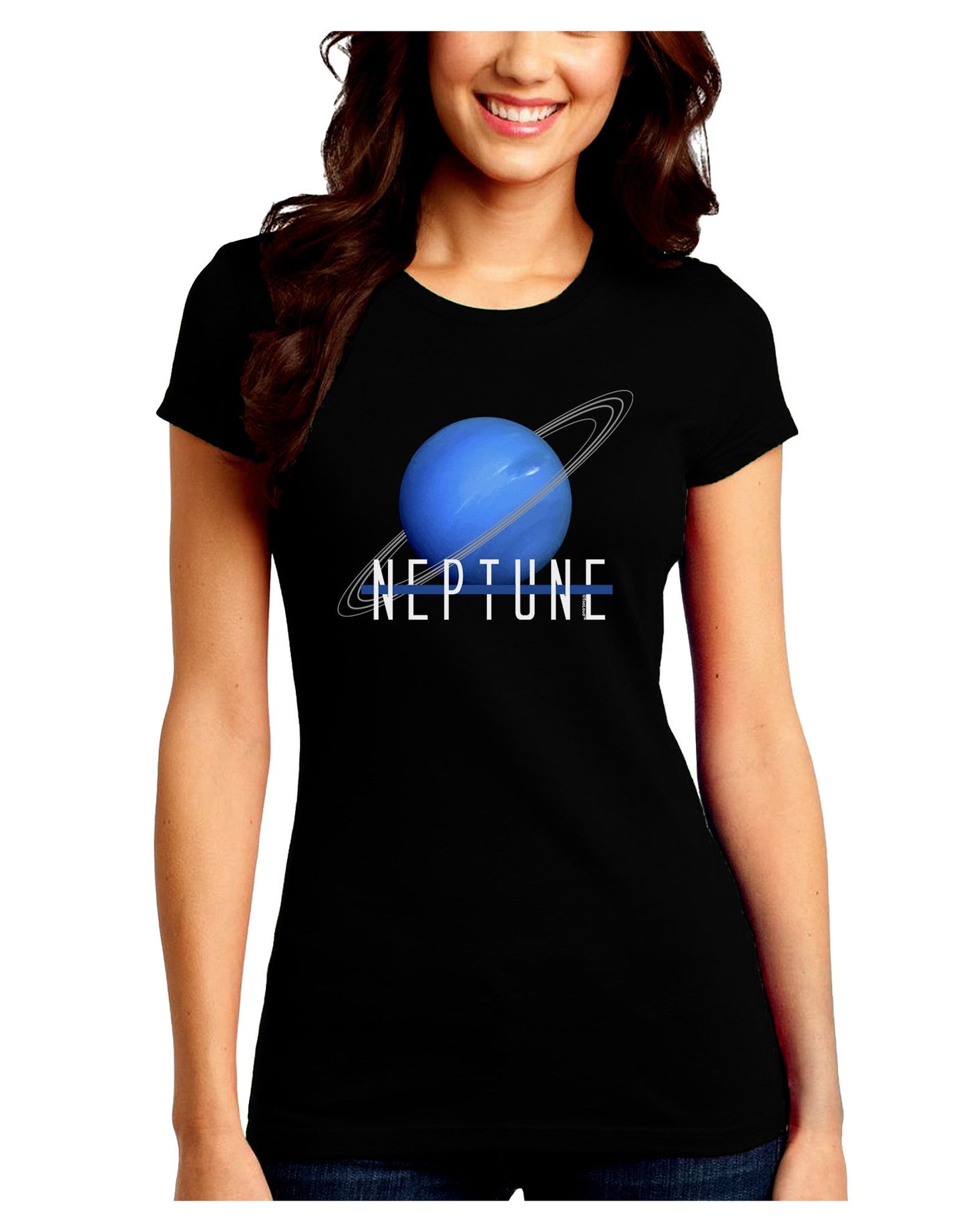 Planet Neptune Text Dark Juniors Petite Crew Dark T-Shirt-T-Shirts Juniors Tops-TooLoud-Black-Juniors Fitted Small-Davson Sales