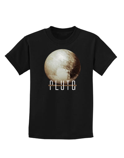 Planet Pluto Text Dark Childrens Dark T-Shirt-Childrens T-Shirt-TooLoud-Black-X-Small-Davson Sales