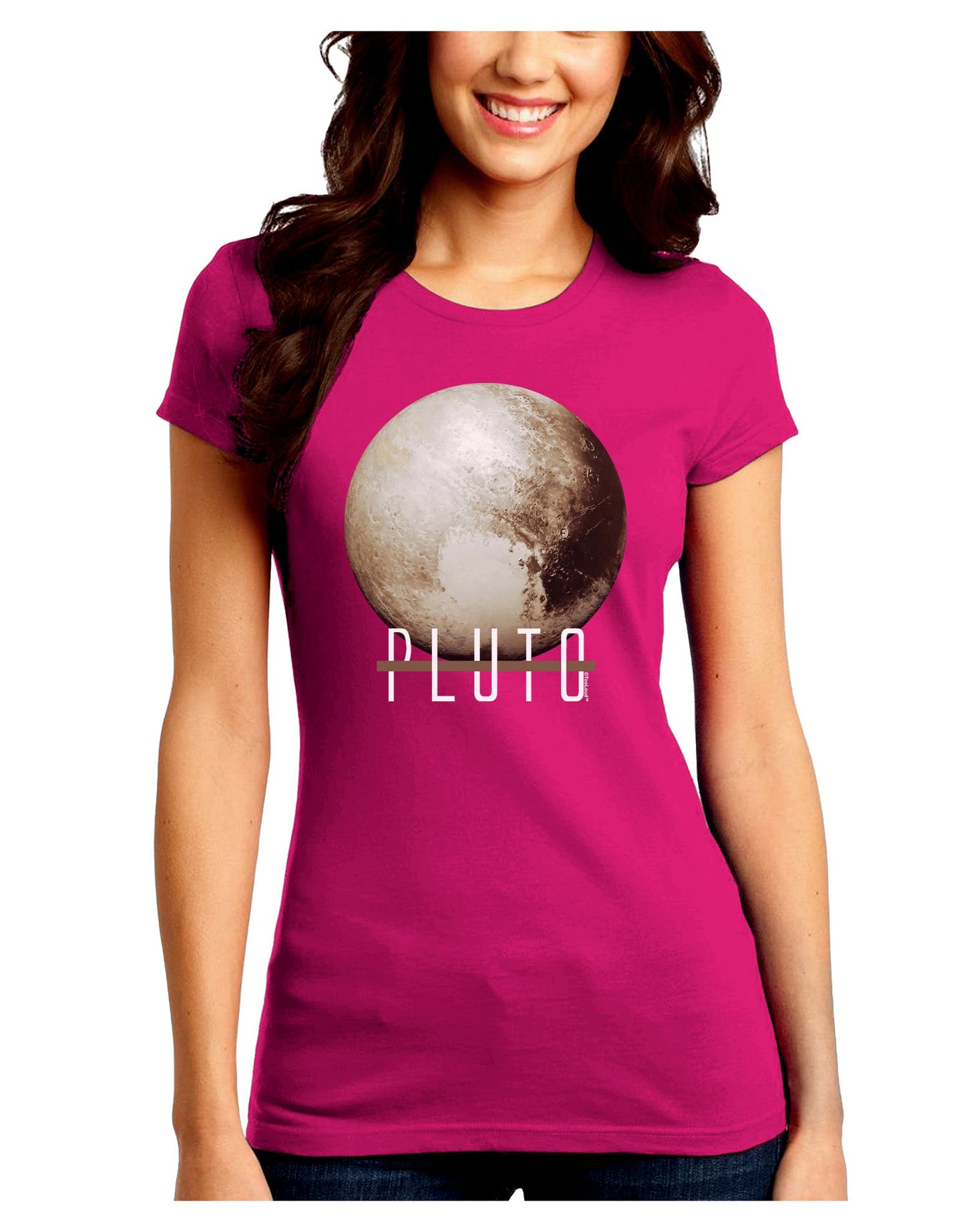 Planet Pluto Text Dark Juniors Petite Crew Dark T-Shirt-T-Shirts Juniors Tops-TooLoud-Hot-Pink-Juniors Fitted Small-Davson Sales