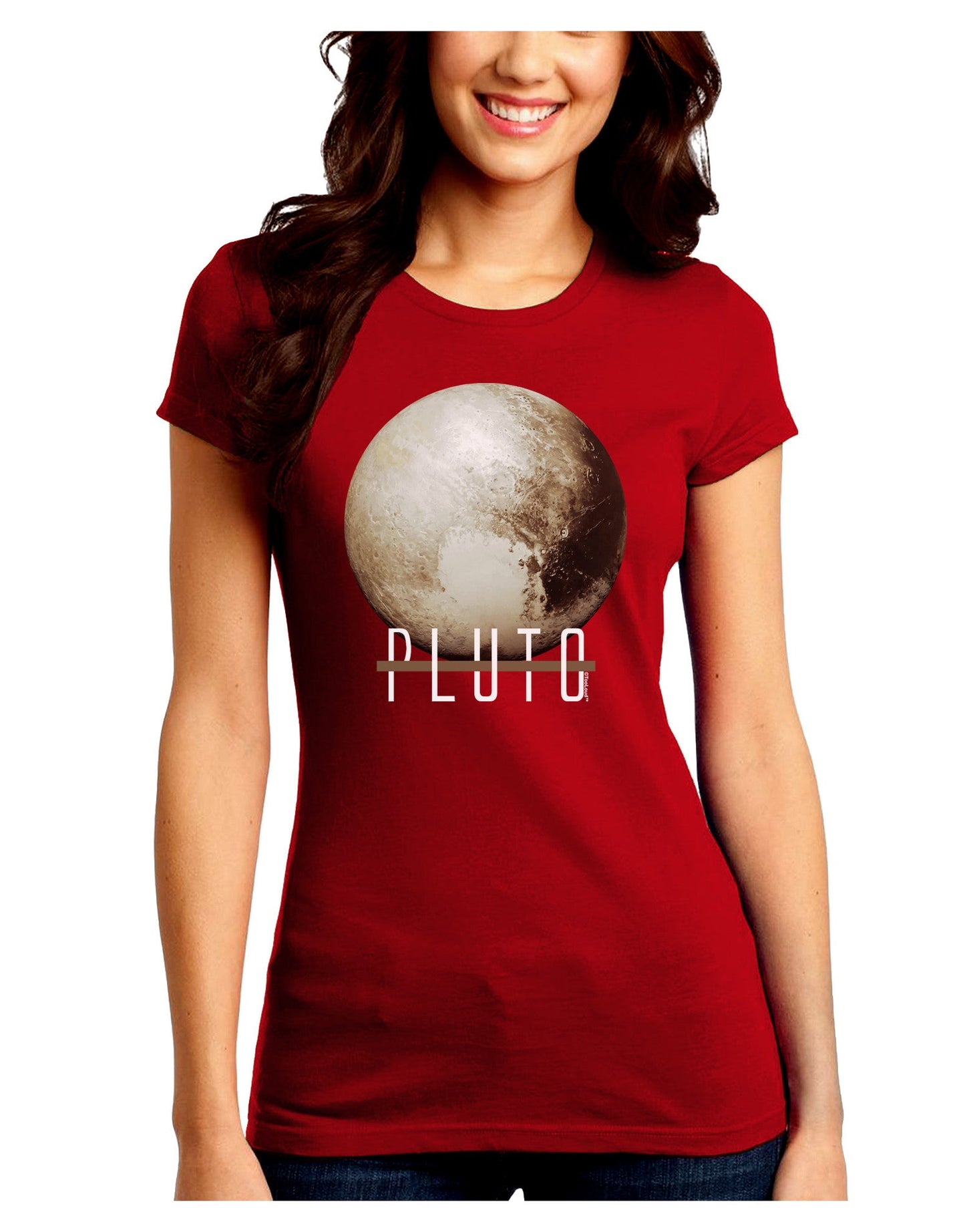 Planet Pluto Text Dark Juniors Petite Crew Dark T-Shirt-T-Shirts Juniors Tops-TooLoud-Red-Juniors Fitted Small-Davson Sales