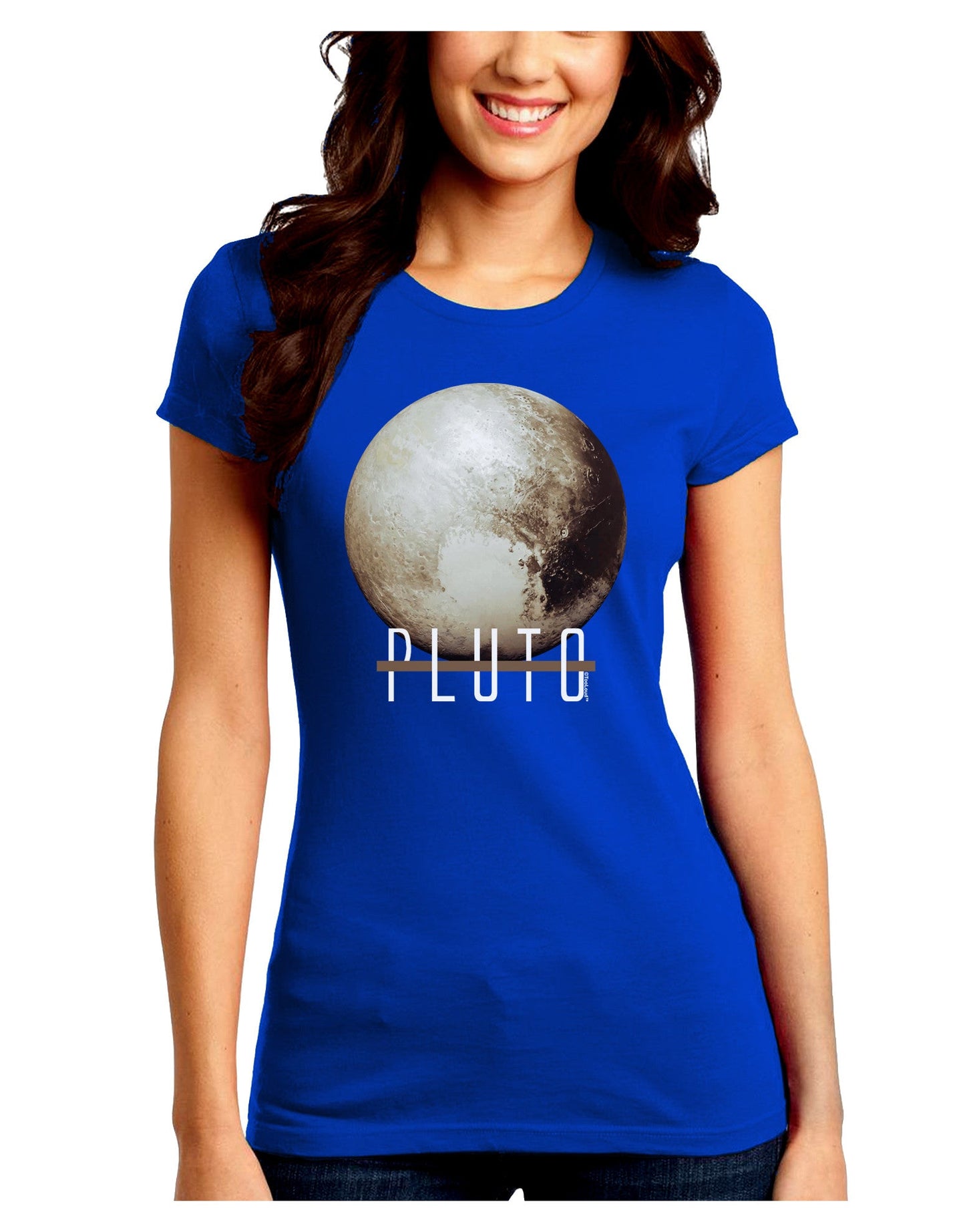 Planet Pluto Text Dark Juniors Petite Crew Dark T-Shirt-T-Shirts Juniors Tops-TooLoud-Royal-Blue-Juniors Fitted Small-Davson Sales