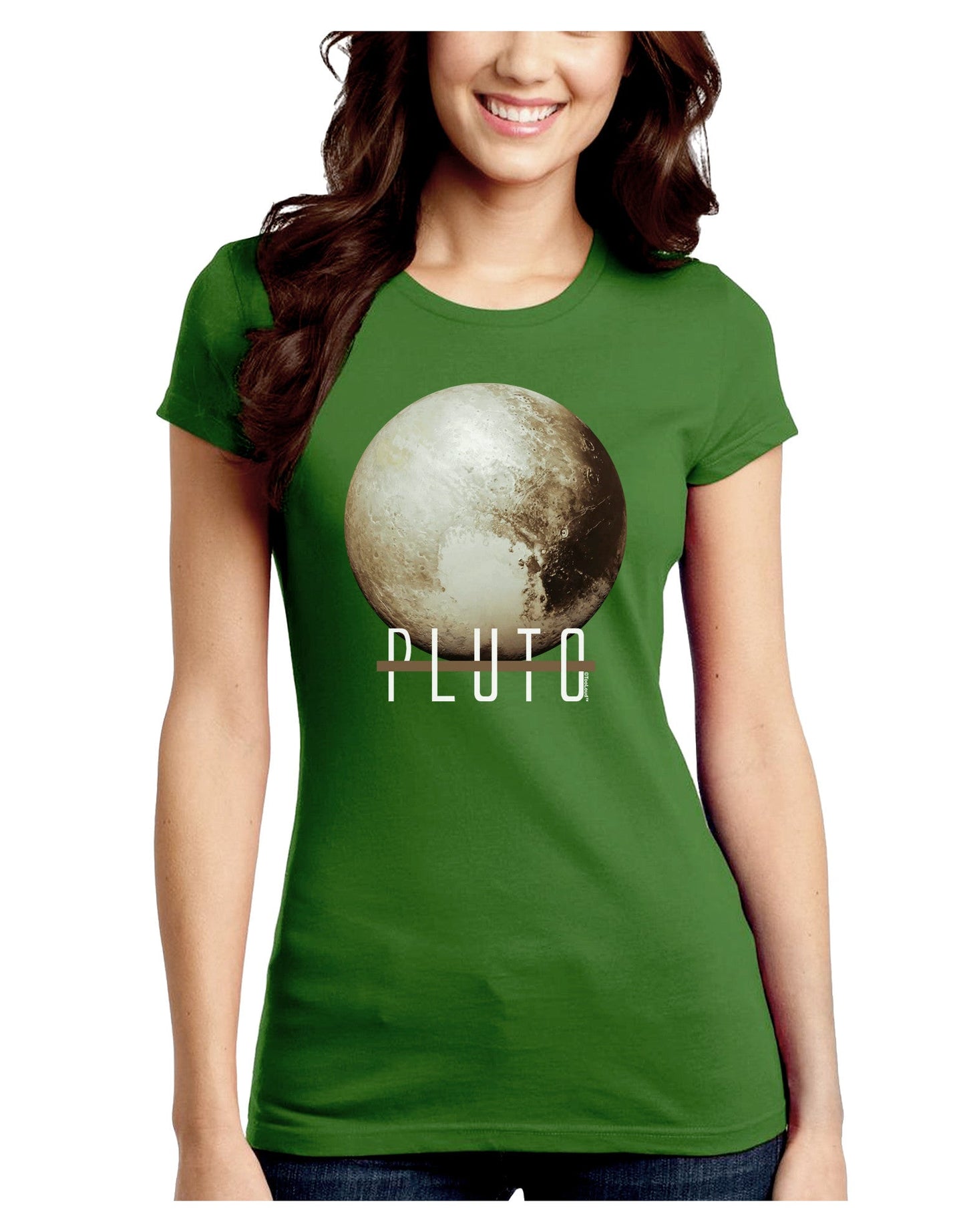 Planet Pluto Text Dark Juniors Petite Crew Dark T-Shirt-T-Shirts Juniors Tops-TooLoud-Kiwi-Green-Juniors Fitted Small-Davson Sales