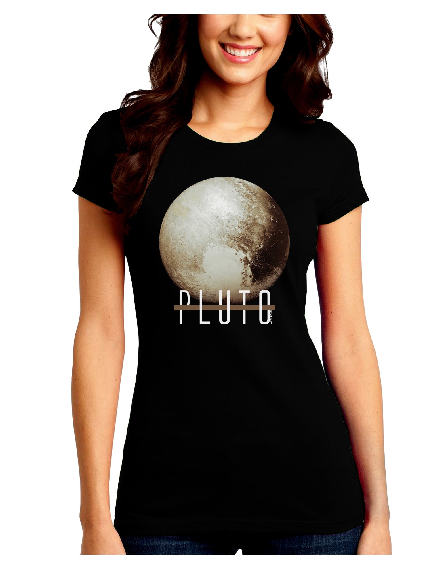 Planet Pluto Text Dark Juniors Petite Crew Dark T-Shirt-T-Shirts Juniors Tops-TooLoud-Black-Juniors Fitted Small-Davson Sales