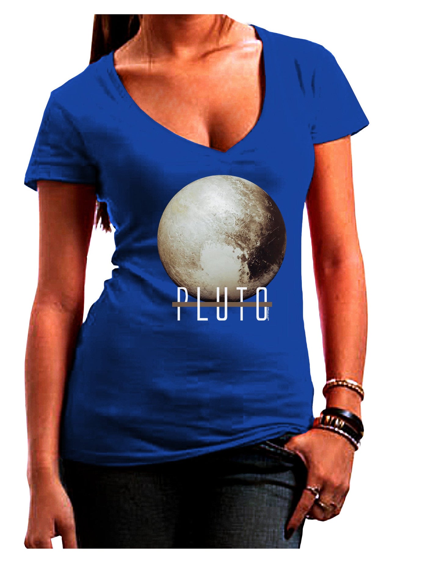 Planet Pluto Text Dark Womens V-Neck Dark T-Shirt-Womens V-Neck T-Shirts-TooLoud-Royal-Blue-Juniors Fitted Small-Davson Sales