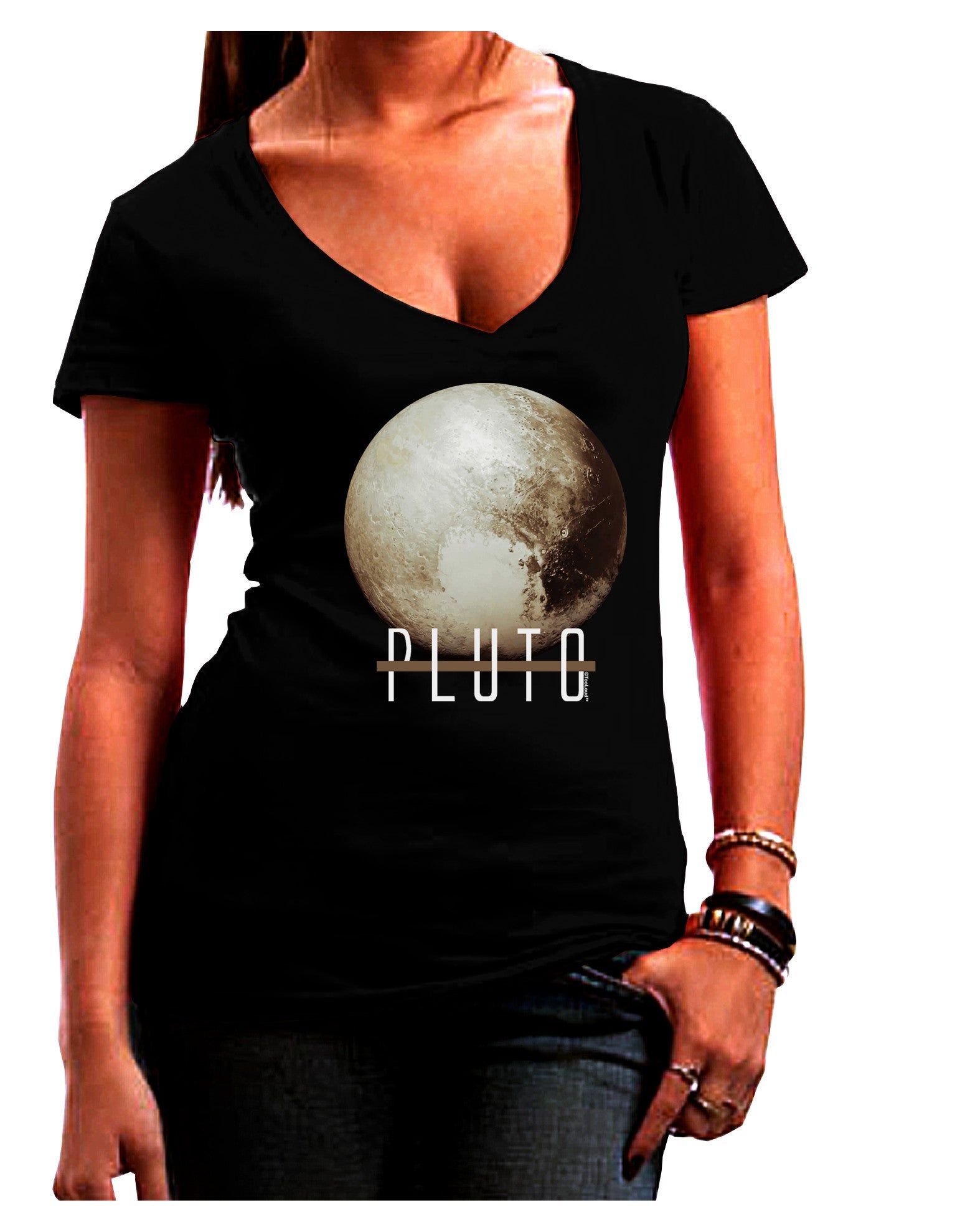 Planet Pluto Text Dark Womens V-Neck Dark T-Shirt-Womens V-Neck T-Shirts-TooLoud-Black-Juniors Fitted Small-Davson Sales
