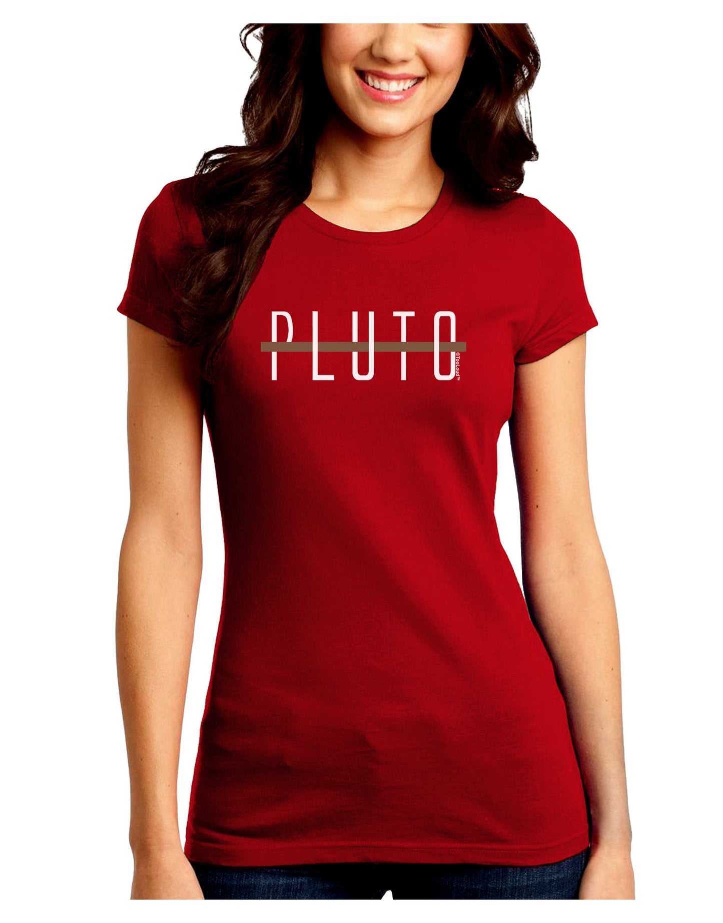 Planet Pluto Text Only Dark Juniors Petite Crew Dark T-Shirt-T-Shirts Juniors Tops-TooLoud-Red-Juniors Fitted Small-Davson Sales