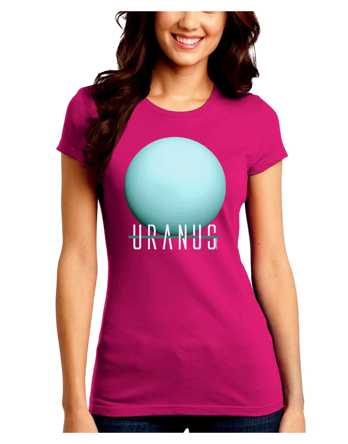 Planet Uranus Text Juniors Petite Crew Dark T-Shirt-T-Shirts Juniors Tops-TooLoud-Hot-Pink-Juniors Fitted Small-Davson Sales