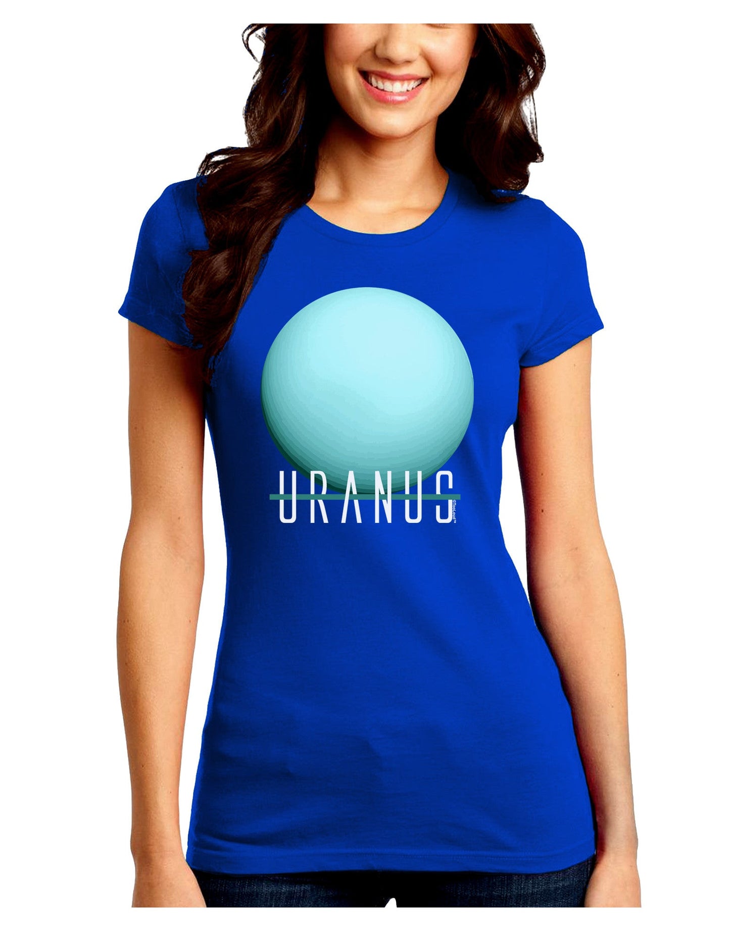 Planet Uranus Text Juniors Petite Crew Dark T-Shirt-T-Shirts Juniors Tops-TooLoud-Royal-Blue-Juniors Fitted Small-Davson Sales