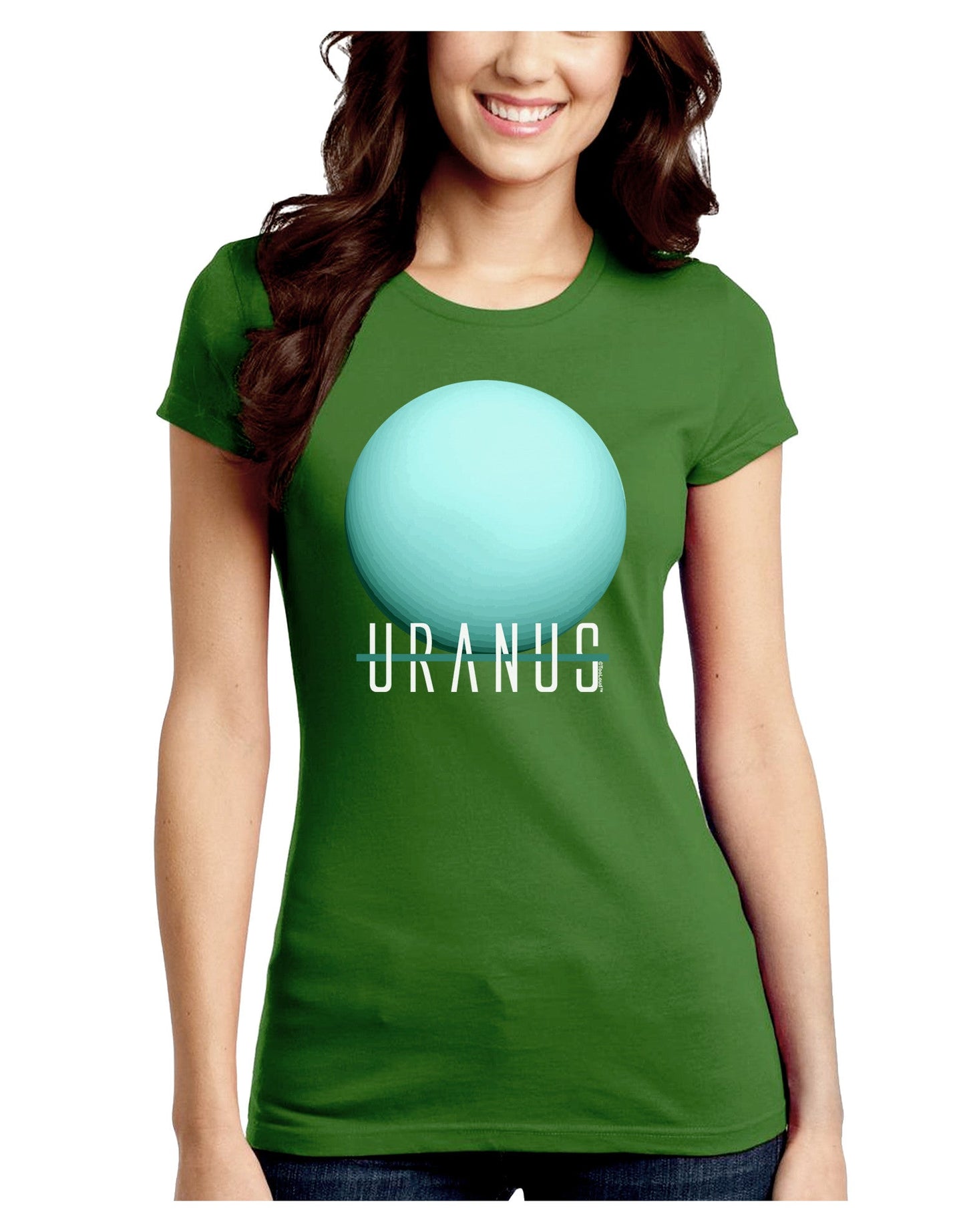 Planet Uranus Text Juniors Petite Crew Dark T-Shirt-T-Shirts Juniors Tops-TooLoud-Kiwi-Green-Juniors Fitted Small-Davson Sales