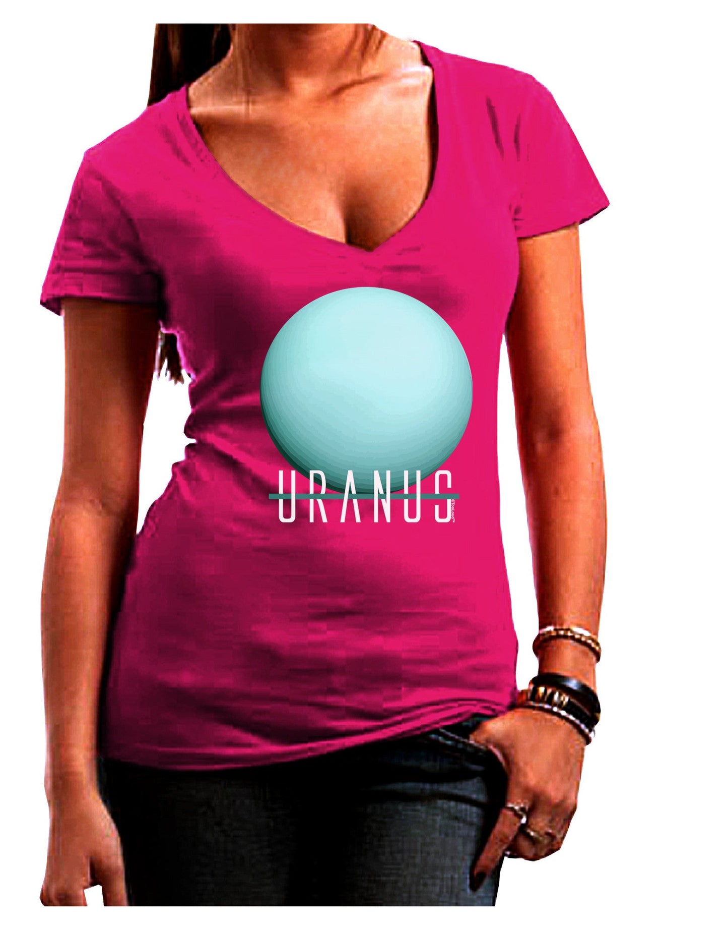Planet Uranus Text Womens V-Neck Dark T-Shirt-Womens V-Neck T-Shirts-TooLoud-Hot-Pink-Juniors Fitted Small-Davson Sales