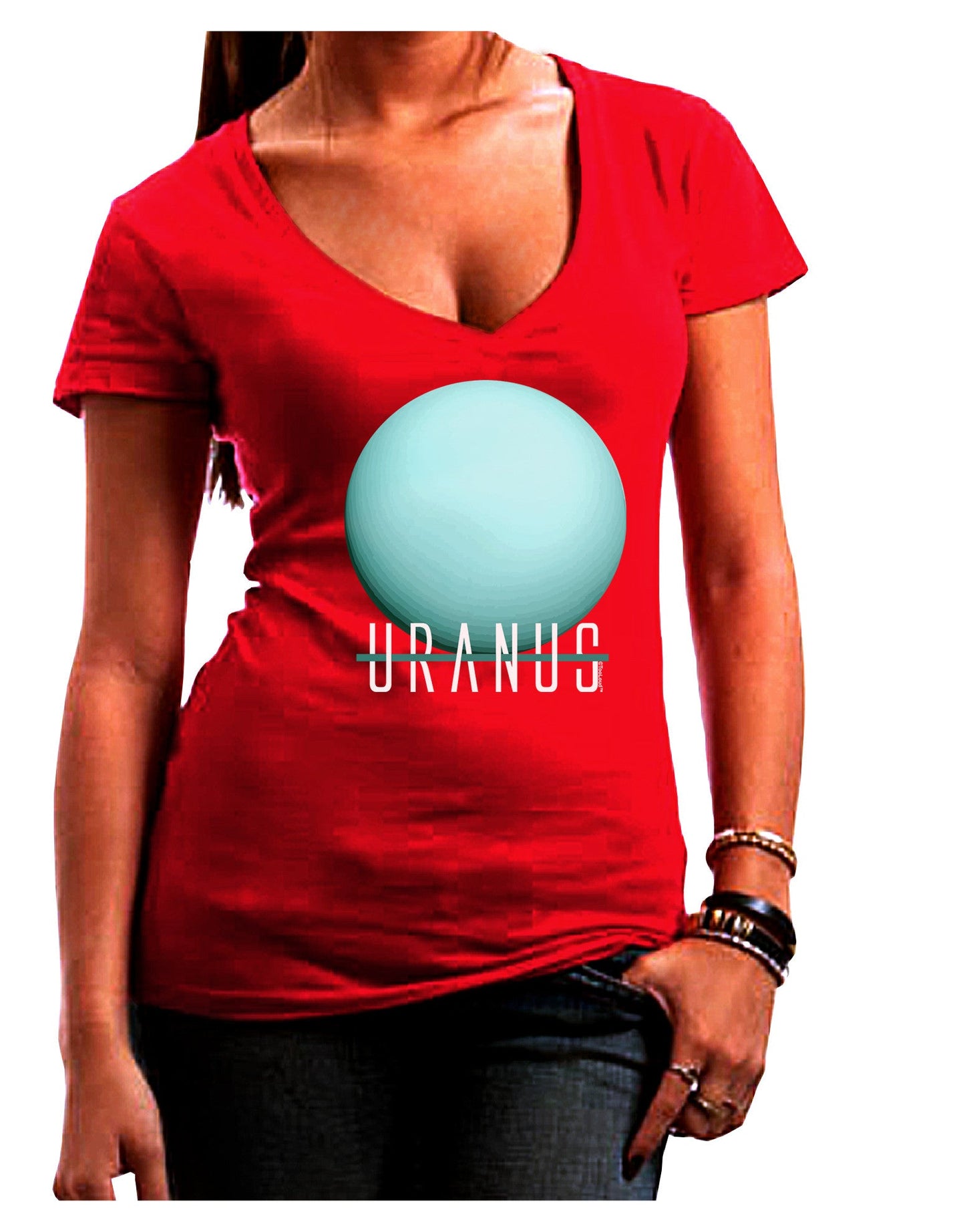 Planet Uranus Text Womens V-Neck Dark T-Shirt-Womens V-Neck T-Shirts-TooLoud-Red-Juniors Fitted Small-Davson Sales