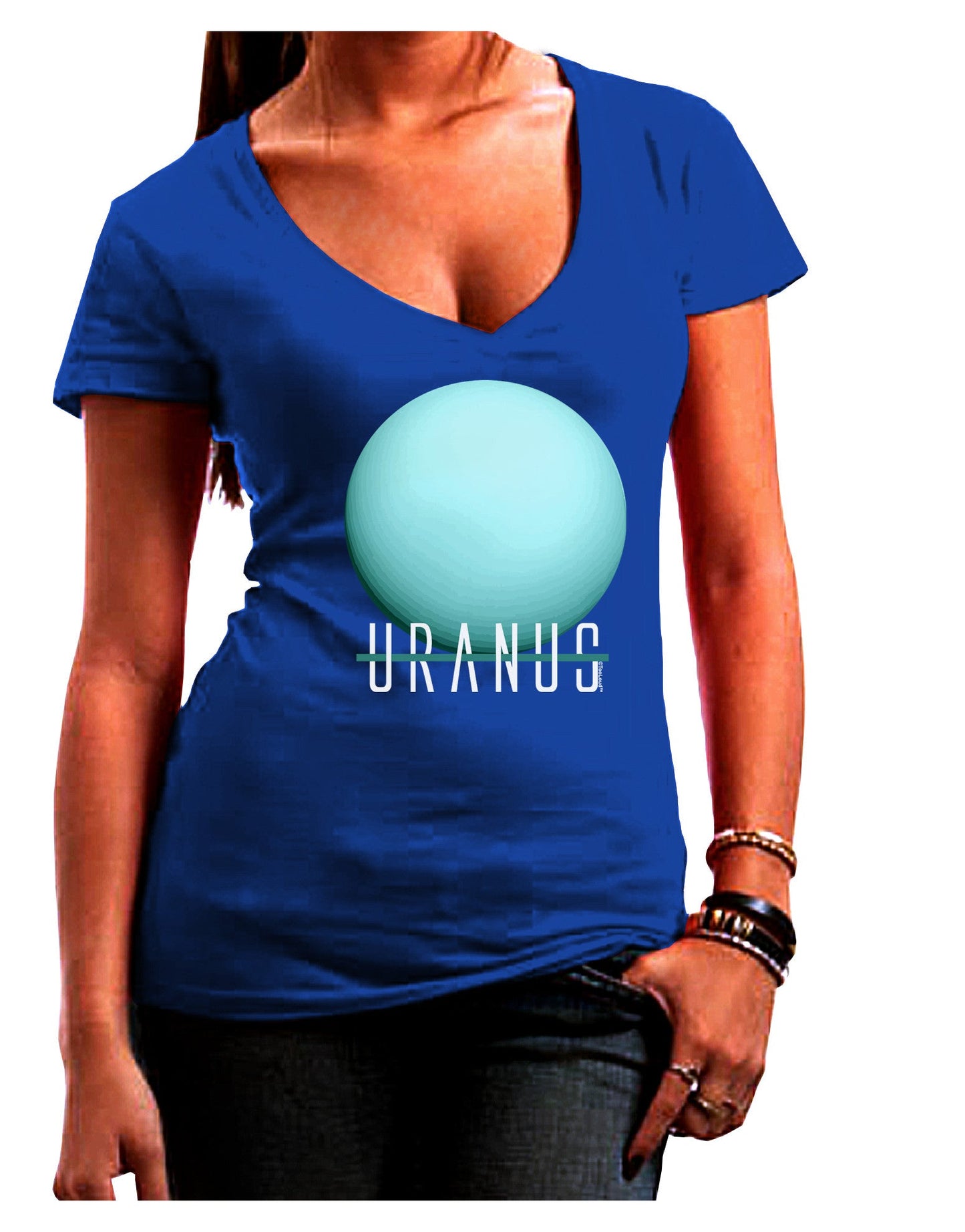 Planet Uranus Text Womens V-Neck Dark T-Shirt-Womens V-Neck T-Shirts-TooLoud-Royal-Blue-Juniors Fitted Small-Davson Sales