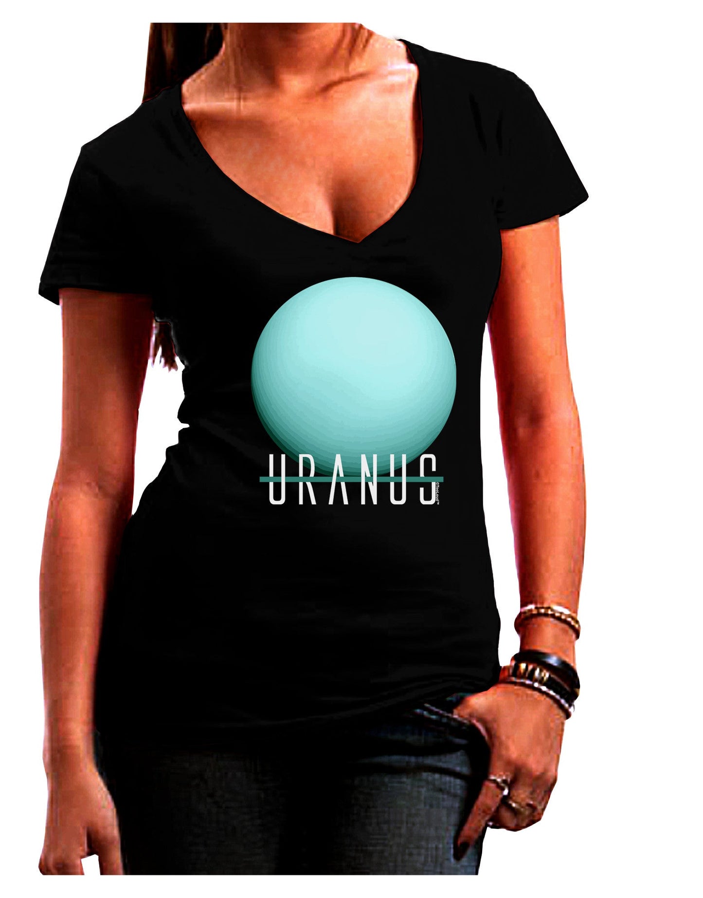 Planet Uranus Text Womens V-Neck Dark T-Shirt-Womens V-Neck T-Shirts-TooLoud-Black-Juniors Fitted Small-Davson Sales
