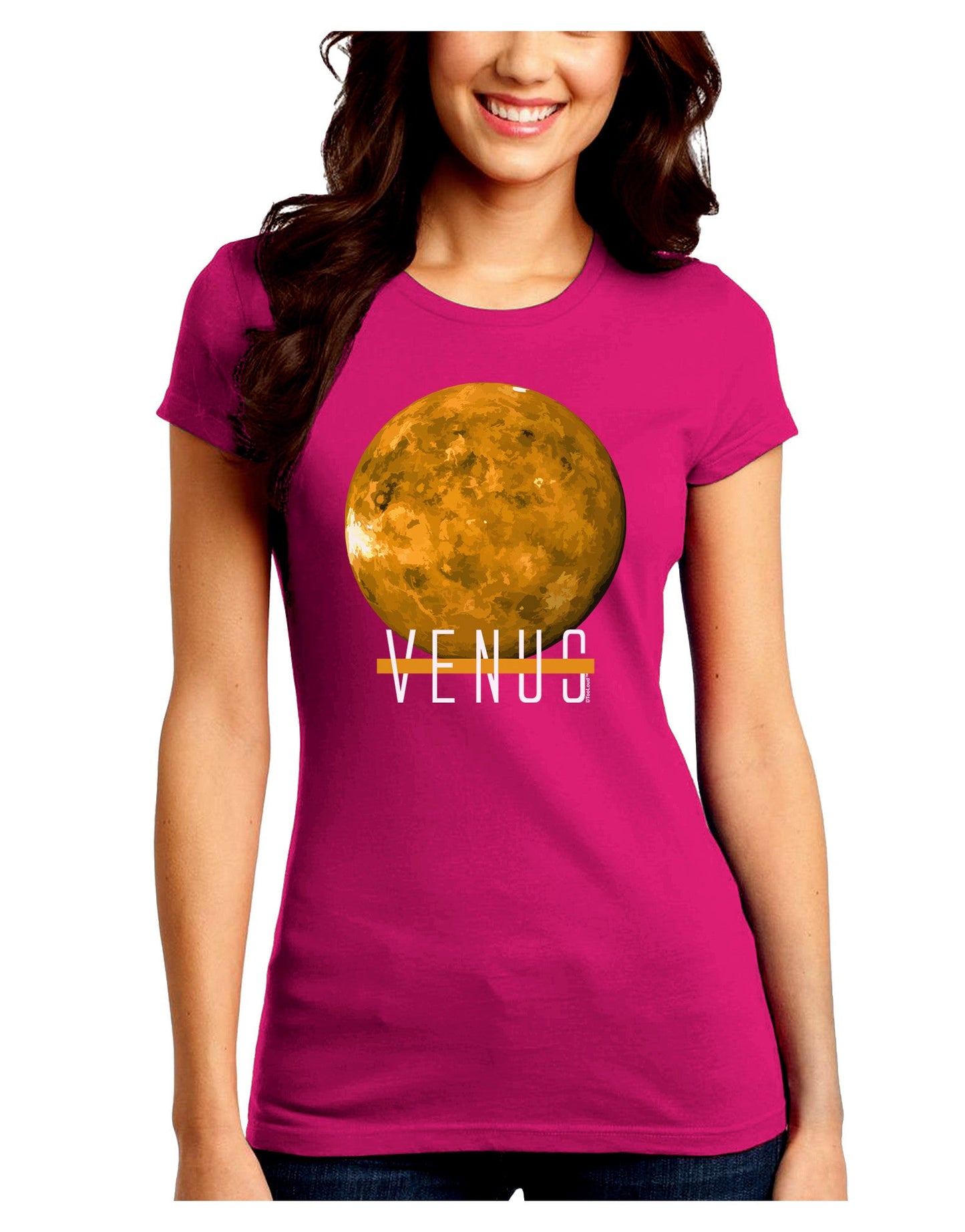 Planet Venus Text Juniors Petite Crew Dark T-Shirt-T-Shirts Juniors Tops-TooLoud-Hot-Pink-Juniors Fitted Small-Davson Sales