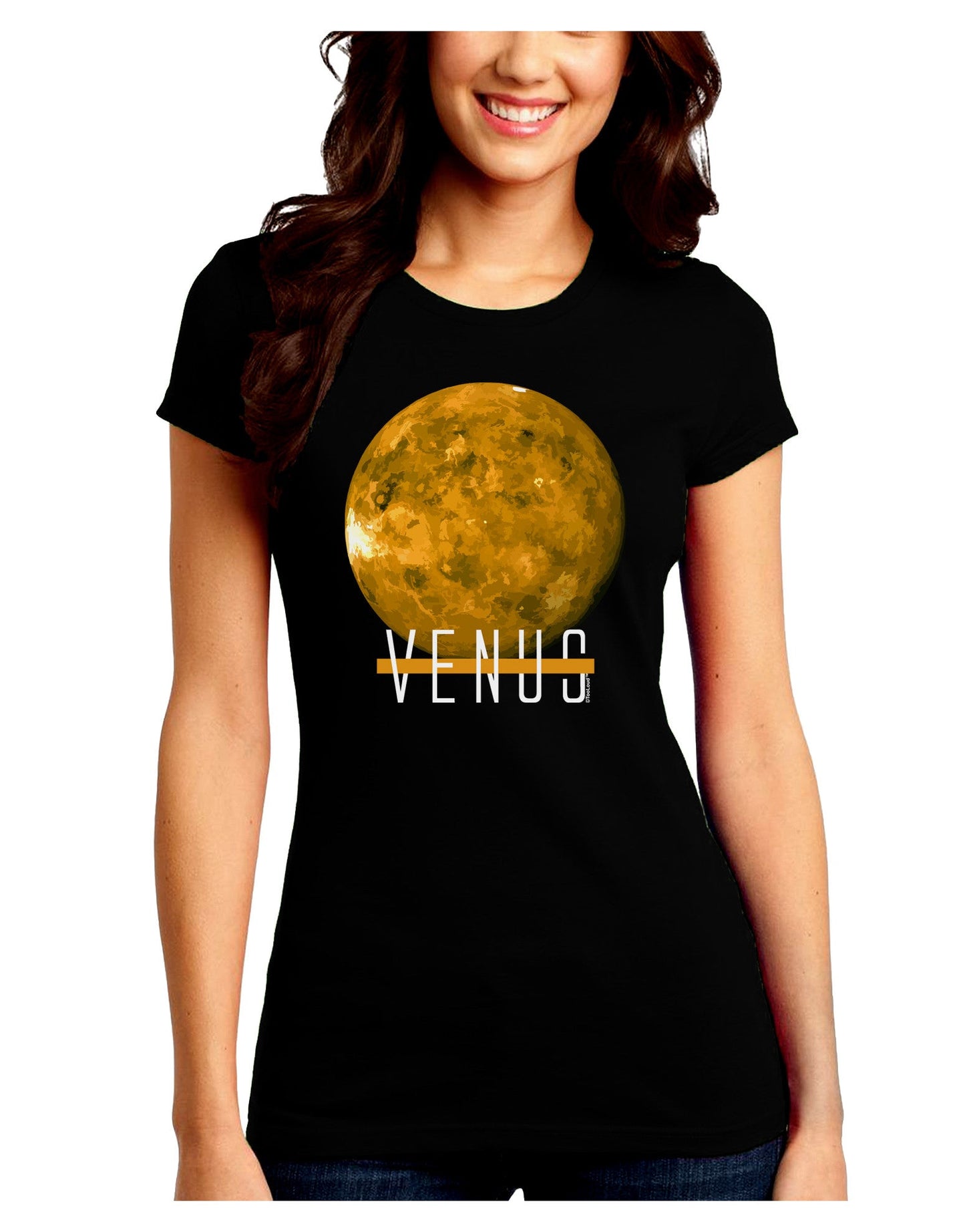 Planet Venus Text Juniors Petite Crew Dark T-Shirt-T-Shirts Juniors Tops-TooLoud-Black-Juniors Fitted Small-Davson Sales