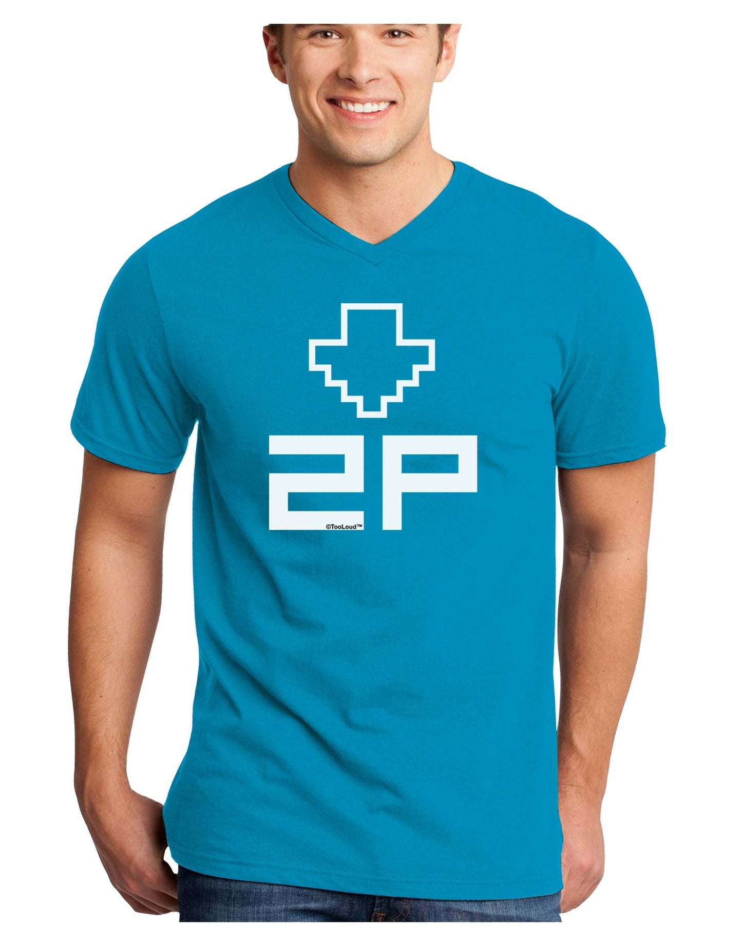 Player Two Selection Icon Adult Dark V-Neck T-Shirt-TooLoud-Turquoise-Small-Davson Sales