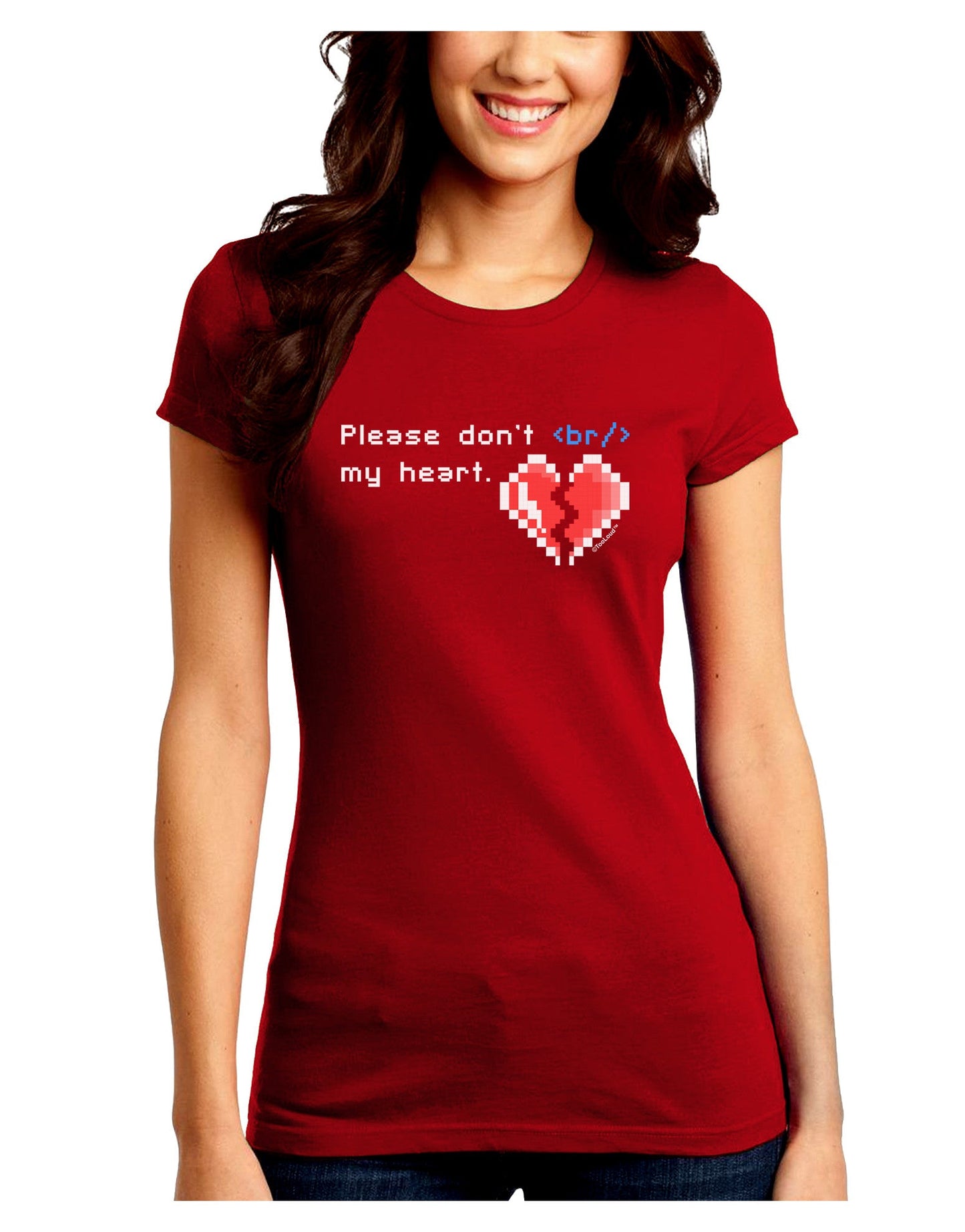 Please Don't Break My Heart Code Juniors Petite Crew Dark T-Shirt-T-Shirts Juniors Tops-TooLoud-Red-Juniors Fitted Small-Davson Sales