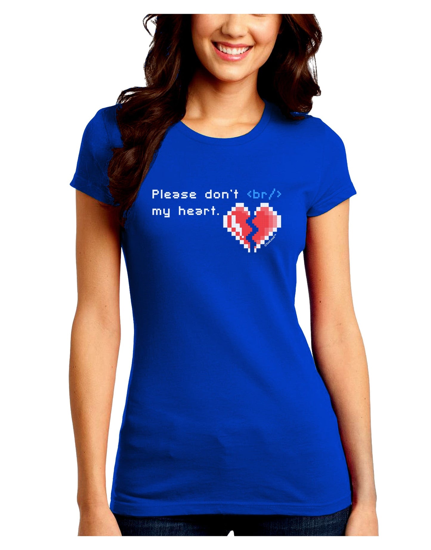 Please Don't Break My Heart Code Juniors Petite Crew Dark T-Shirt-T-Shirts Juniors Tops-TooLoud-Royal-Blue-Juniors Fitted Small-Davson Sales