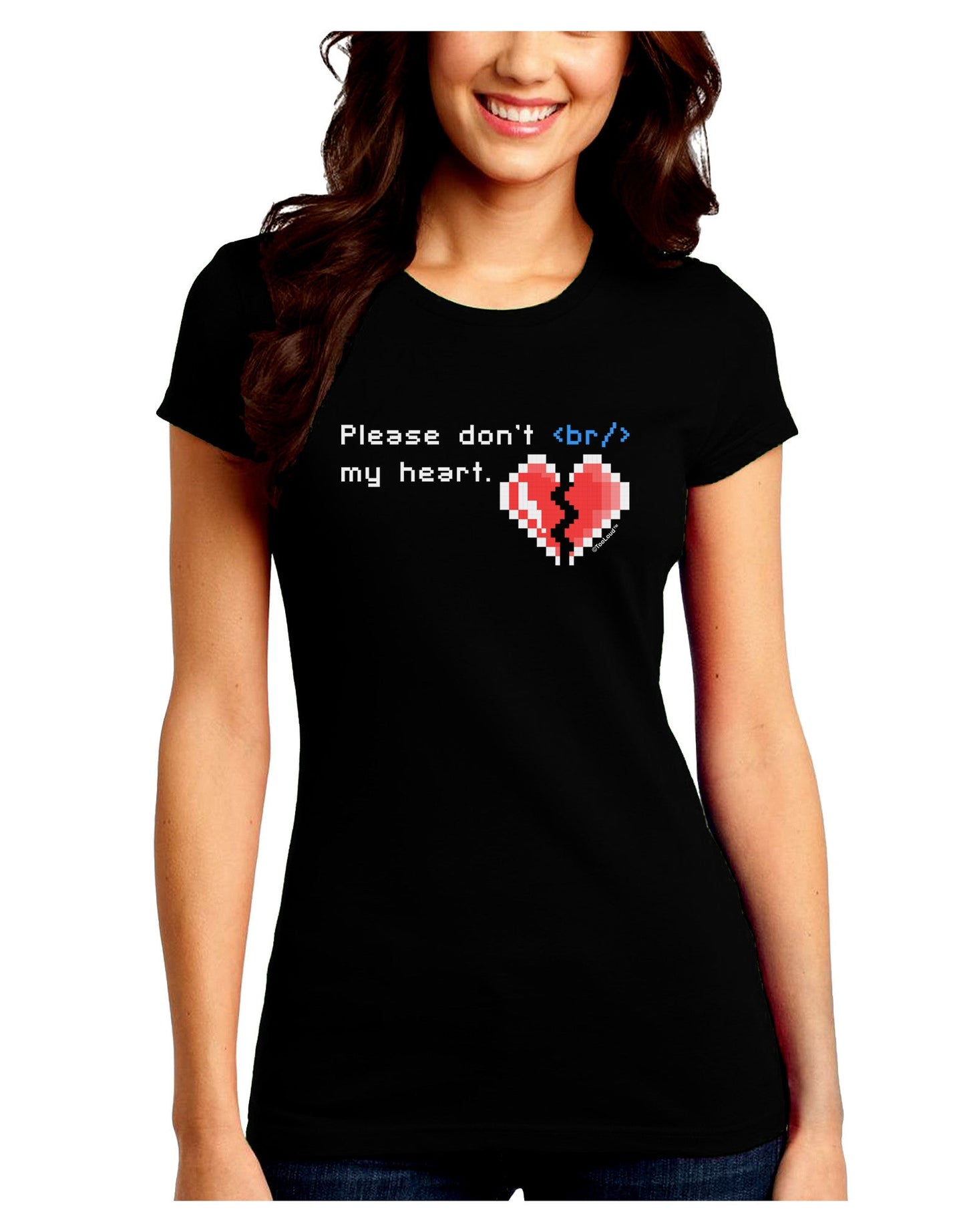 Please Don't Break My Heart Code Juniors Petite Crew Dark T-Shirt-T-Shirts Juniors Tops-TooLoud-Black-Juniors Fitted Small-Davson Sales