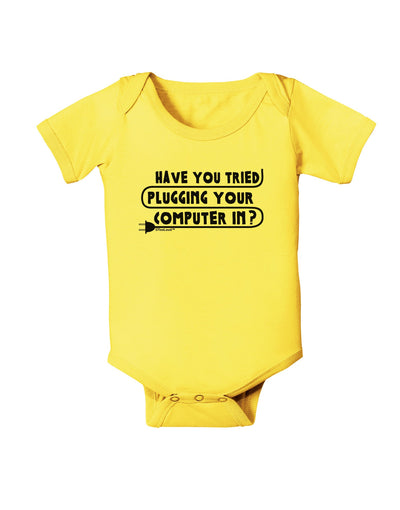 Plugging Your Computer In Baby Romper Bodysuit-Baby Romper-TooLoud-Yellow-06-Months-Davson Sales