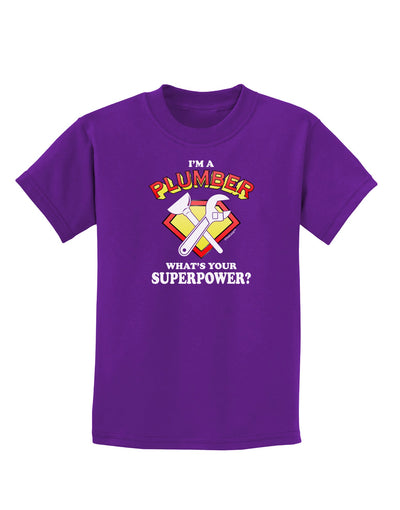 Plumber - Superpower Childrens Dark T-Shirt-Childrens T-Shirt-TooLoud-Purple-X-Small-Davson Sales