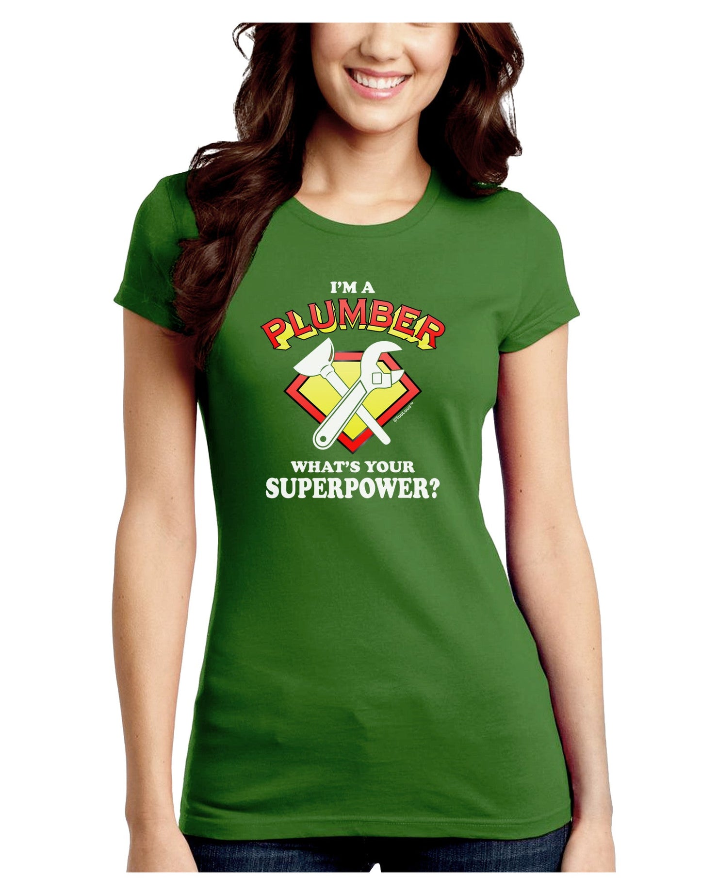 Plumber - Superpower Juniors Petite Crew Dark T-Shirt-T-Shirts Juniors Tops-TooLoud-Kiwi-Green-Juniors Fitted Small-Davson Sales