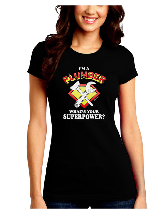 Plumber - Superpower Juniors Petite Crew Dark T-Shirt-T-Shirts Juniors Tops-TooLoud-Black-Juniors Fitted Small-Davson Sales
