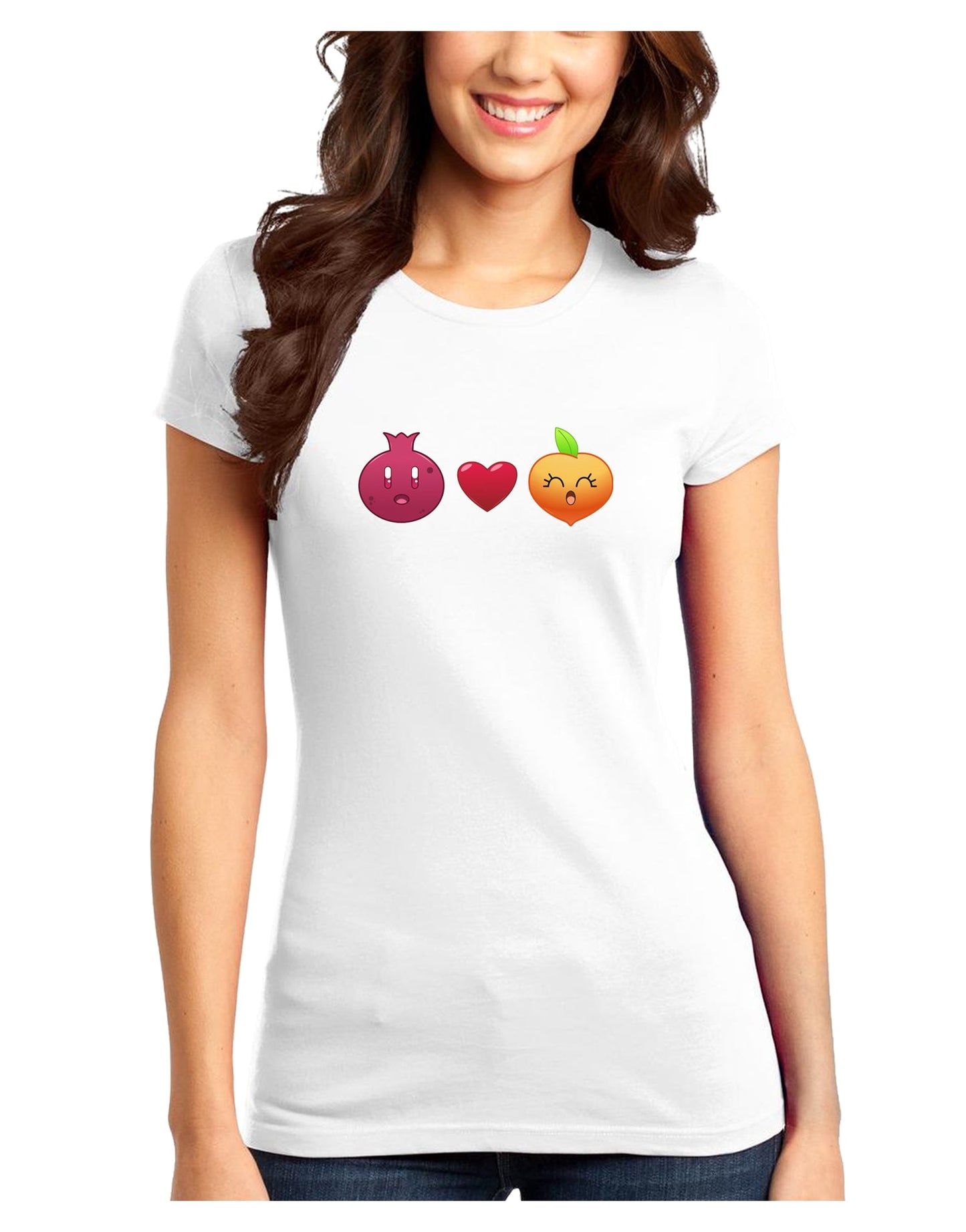 Pomegranate Heart Peach Juniors T-Shirt-Womens Juniors T-Shirt-TooLoud-White-Juniors Fitted XS-Davson Sales