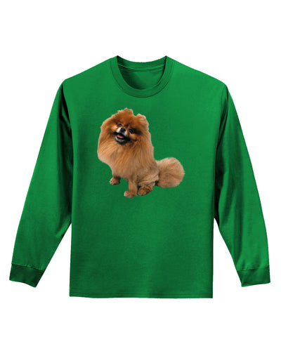 Pomeranian Sitting All Cute-Like Adult Long Sleeve Dark T-Shirt-TooLoud-Kelly-Green-Small-Davson Sales