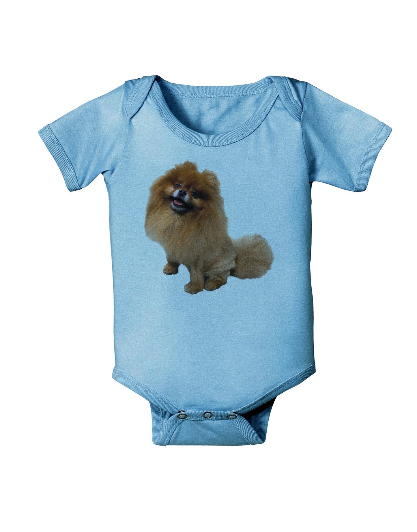Pomeranian Sitting All Cute-Like Baby Romper Bodysuit-Baby Romper-TooLoud-LightBlue-06-Months-Davson Sales