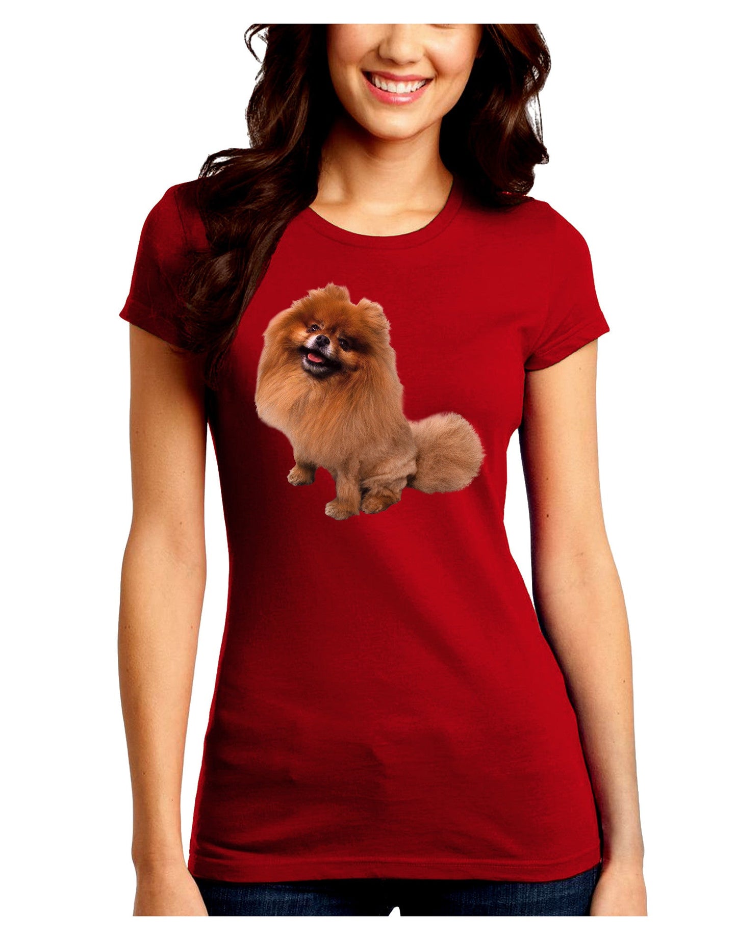 Pomeranian Sitting All Cute-Like Juniors Petite Crew Dark T-Shirt-T-Shirts Juniors Tops-TooLoud-Red-Juniors Fitted Small-Davson Sales