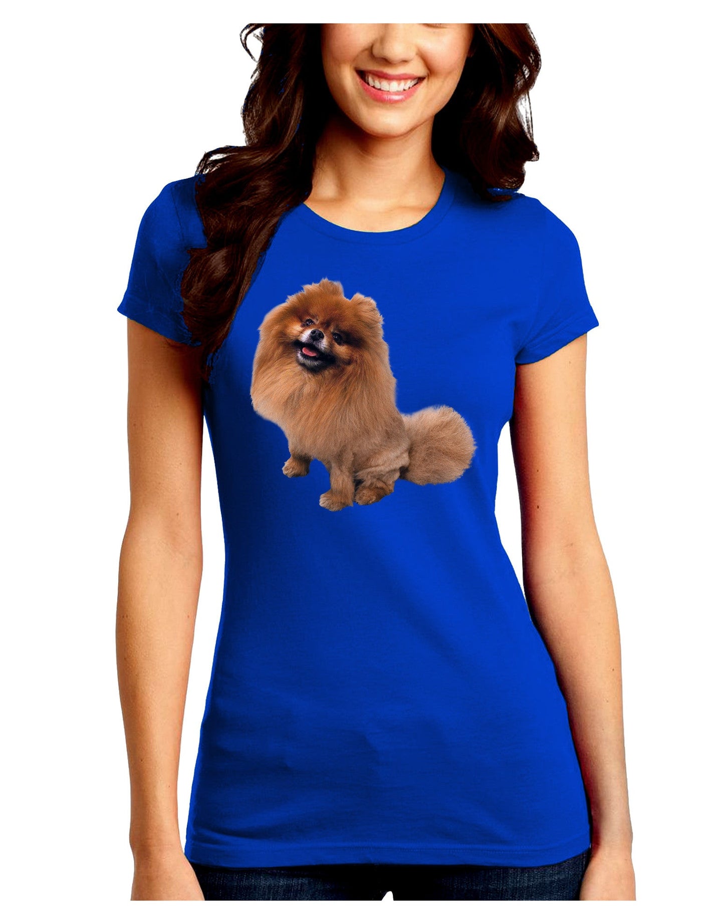 Pomeranian Sitting All Cute-Like Juniors Petite Crew Dark T-Shirt-T-Shirts Juniors Tops-TooLoud-Royal-Blue-Juniors Fitted Small-Davson Sales