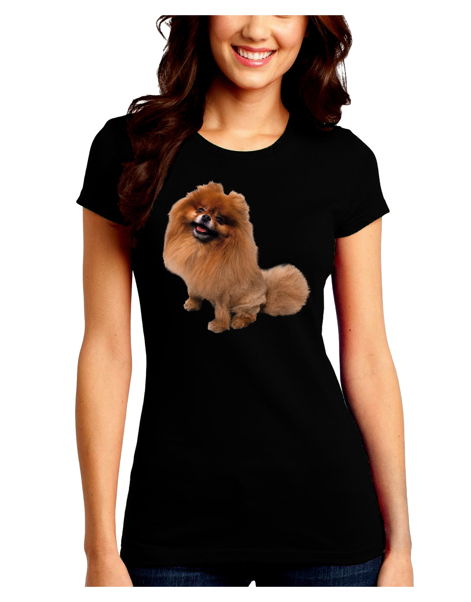 Pomeranian Sitting All Cute-Like Juniors Petite Crew Dark T-Shirt-T-Shirts Juniors Tops-TooLoud-Black-Juniors Fitted Small-Davson Sales