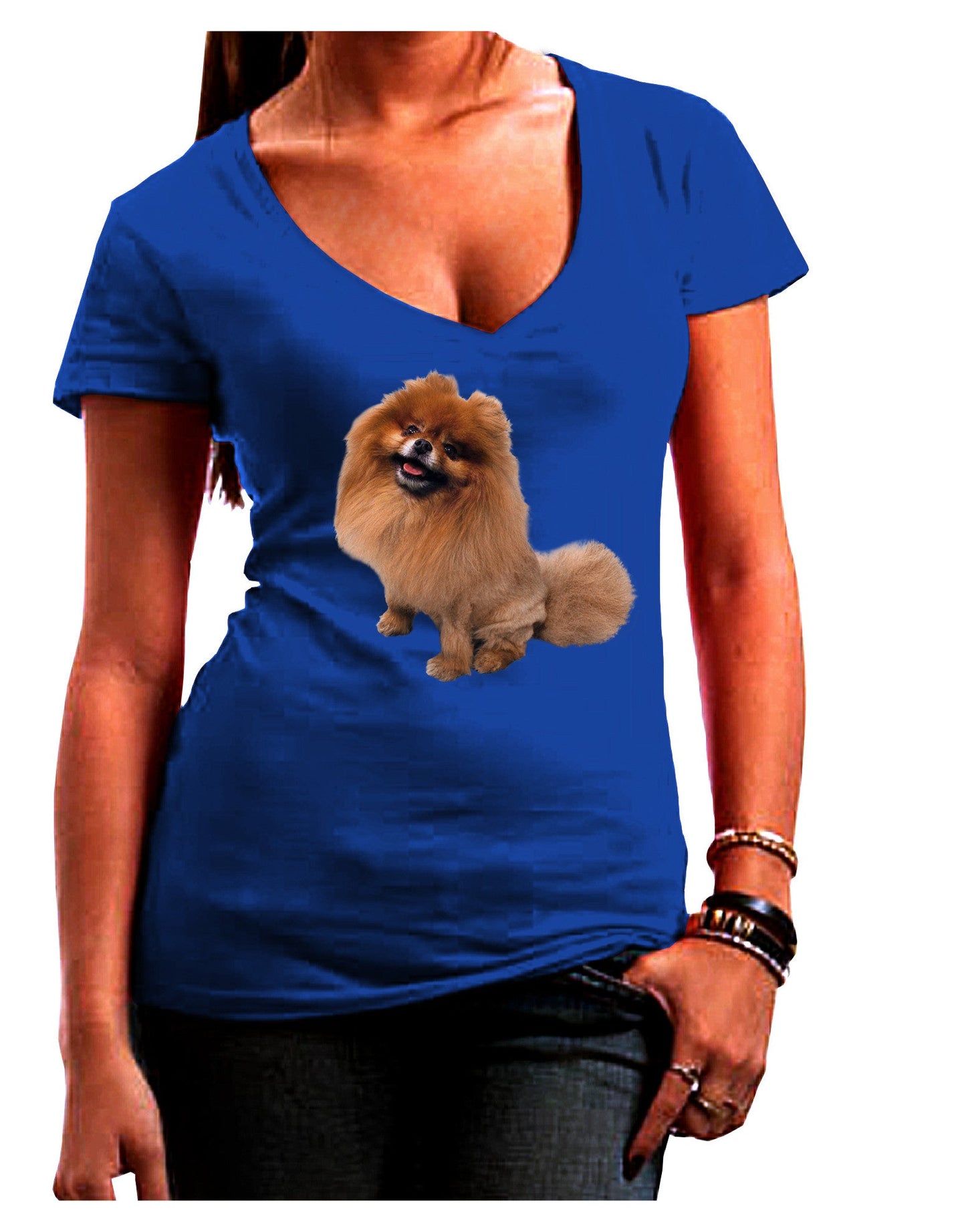 Pomeranian Sitting All Cute-Like Womens V-Neck Dark T-Shirt-Womens V-Neck T-Shirts-TooLoud-Royal-Blue-Juniors Fitted Small-Davson Sales